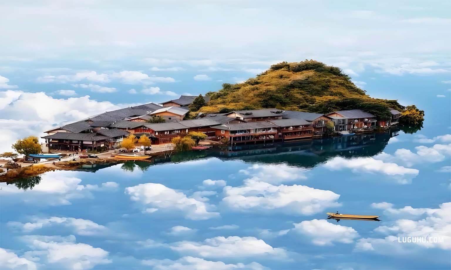 泸沽湖黄昏美景